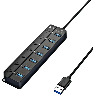 Hub Usb 3.0 7 Portas Entradas Alta Velocidade 5gbps Com Led E Botões Individuais Plug And Play Compatível Com Notebook Pc Tv Console Impressora Mouse E Teclado Pen Drive Cooler Premium Eletric Teck
