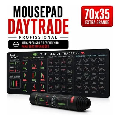 Mouse Pad Day Trade Profissional Fast Ecom Candle Stick Antiderrapante Preto Figuras De Day Trade Edição Exclusiva Trader