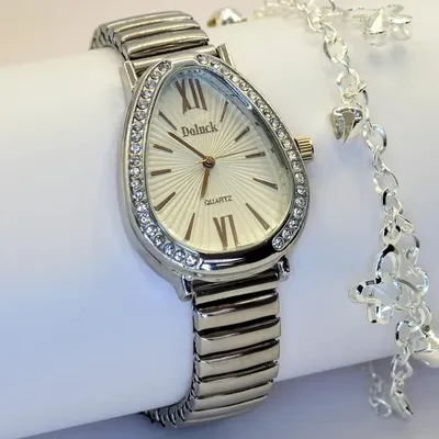 Relógio Feminino de Gota Prateado Com Strass e Pulseira Adicional DOLUCK