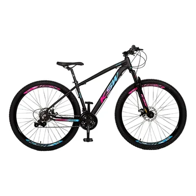 Bicicleta Aro 29 Ksw Xlt 100 24 Marchas Alumínio Freio Disco Preto/rosa/azul 21