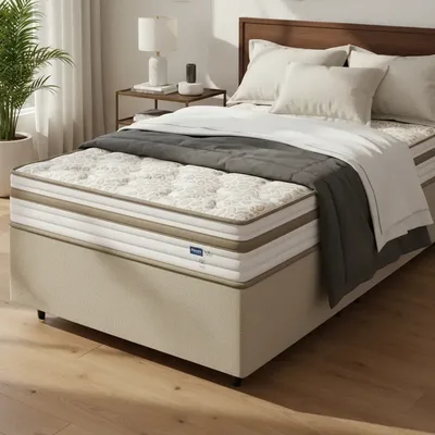 Box + Colchão Mola Ensacada Pillow Euro Alfa Probel Solteiro Bege