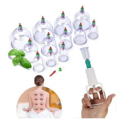 Kit 12 Ventosas Com Bomba Ventosa Terapia Massoterapia Massagem