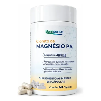 Cloreto De Magnésio P.a. 304mg Por Dose Fórmula Com Máxima Concentração - 60 Cápsulas Sem Sabor