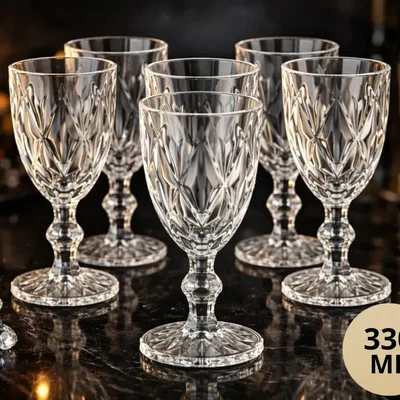 Kit 6 Taças Diamond 330ml Transparente Luxo Vidro Copo Diamante Cristal Suco Agua vinho - Star House