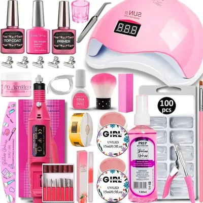 Kit Para Unhas Gel Alongamentos Cabine Lixadeira Completo Com Cabine Rosa