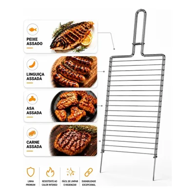 Grelha Dupla Abaulada 70x20 Tipo Aço Inox Abre E Fecha Churr