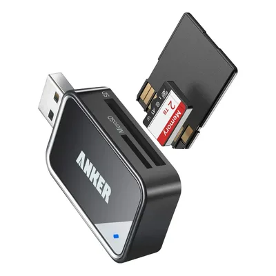 Leitor De Cartão Anker USB 3.0 5120Mbps SD e Micro SD 2 em 1 Duplo Slot Leitura Simultânea Compatível SDXC, SDHC, MMC, RS-MMC, UHS-I, Câmera Fotográfica para Notebook Desktop Mac Windows