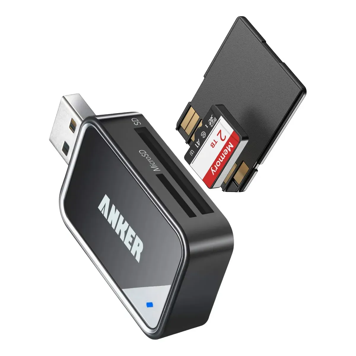 Leitor De Cartão Anker USB 3.0 5120Mbps SD e Micro SD 2 em 1 Duplo Slot Leitura Simultânea Compatível SDXC, SDHC, MMC, RS-MMC, UHS-I, Câmera Fotográfica para Notebook Desktop Mac Windows