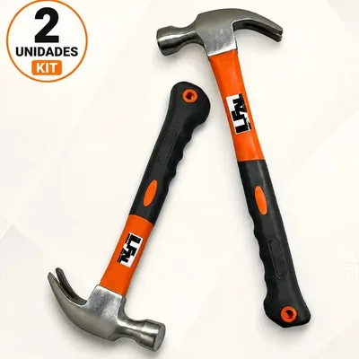 Kit 2 Martelo De Prego Profissional Tipo Unha Cabeça Aço Cabo Fibra Emborrachado Resistente Ferramenta Portátil Multifuncional Construção Obra Casa Pedreiro Carpinteiro Serralheiro Reforma Marca Lfal