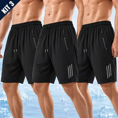 Kit 3 Bermuda Masculina Short Tactel Secagem Rápida Academia