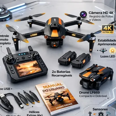 Drone LF669 Max Popsy GPS 4K com Câmera Dupla Ajustável e Evita Obstáculos 360°