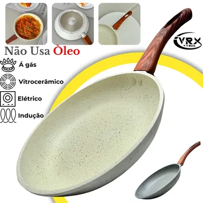 Frigideira Cerâmica 24cm Grande Premium Antiaderente Fogão Cooktop Indução Gás Elétrico Panela Frita Sem Óleo Não Gruda