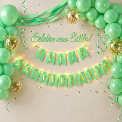 Faixa Feliz Aniversário de Papel com LED Dourado 2m para Decoração de Festa