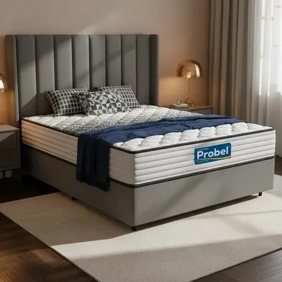 Cama Box + Colchão De Molas Ensacadas Essence Probel Casal Cinza