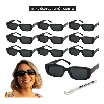 Kit 10 Óculos Festas Retro Preto Tik Tok + Caneta Giz Branco Preto