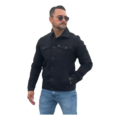 Jaqueta Jeans Masculina Sarja Bolsos Funcionais Resistente Preto P