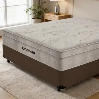 Cama Box Viúva E Colchão Molas Ensacadas Ortobom Airtech Cor Marrom