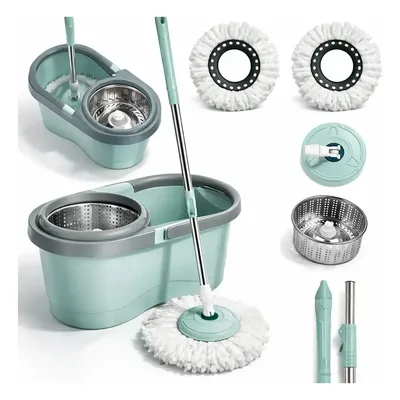 Mop Giratório 8l Rodinhas Esfregão 130cm Cesto Inox C/ Refil