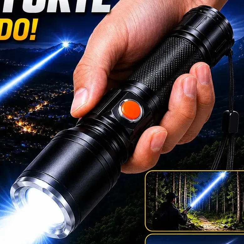 Lanterna A Verdadeira Mais Forte Do Mundo Tática Alcance 3km Super Potente Recarregável Led Alta Potência Zoom Telescópico Usb-c Profissional Militar Camping Pesca Trilha Emergência