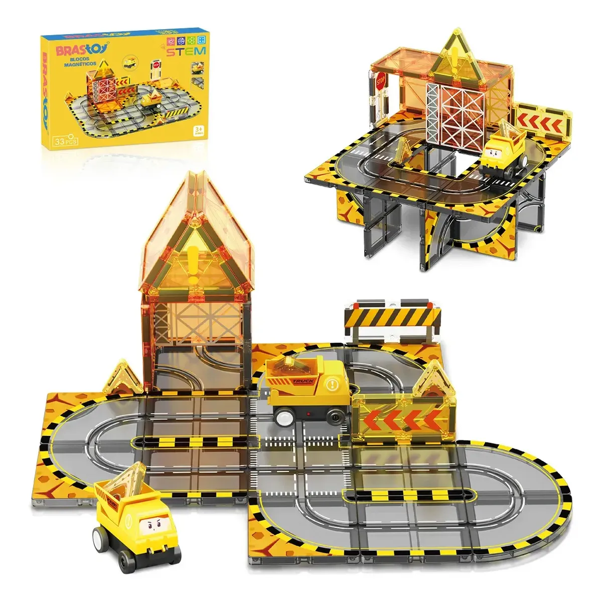 Blocos De Montar Magnéticos Infantil Brinquedo Educativo Kit 33 33 Peças De Blocos Magnéticos De Montar Com Tema De Engenharia | Blocos magneticos Bloco grande de montar infantil