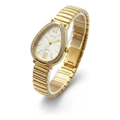 Relógio Feminino Luxo Gota Com Strass + Cx Presente Elegante Dourado Branco