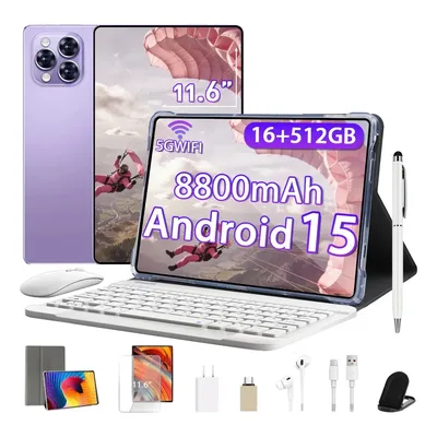 Tablet A9 tab Android 15 Tablets 11.6”HD 16Gb Ram+512gb Tf 1Tb,5g Wifi,8800mAh,Octa-core,MTK6799,Parental Control,Bt5.3,Tablet Certificado Gms,Teclado de Conexão Inteligente+Mouse Bluetooth Lilás