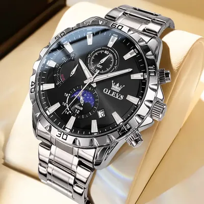 Olevs Relógio Masculino Pulseira De Aço À Prova D'água 2953 Prateado Preto