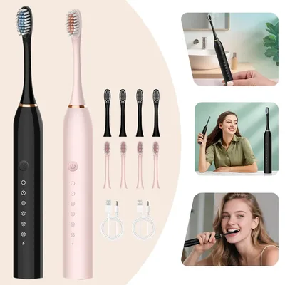 Kit 2 Escova De Dentes Elétrica-sônica Recarregável 4cabeça
