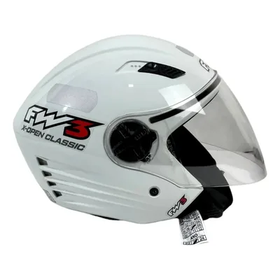 Capacete Aberto P/ Moto Fw3 Viseira Cristal X Open Inmetro Branco Brilhante 58