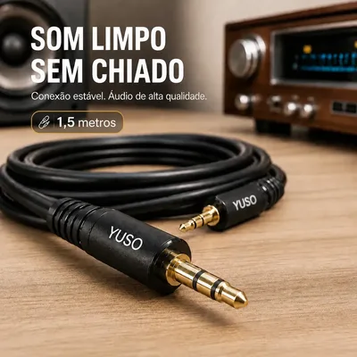 Cabo De Áudio P2 Auxiliar Estéreo Macho Gold Sem Ruido 3.5mm 1,5 Metros Profissional Conector Dourado Para Carro Home Office Fone De Ouvido Para Celular Notebook Caixa De Som Tv - Yuso