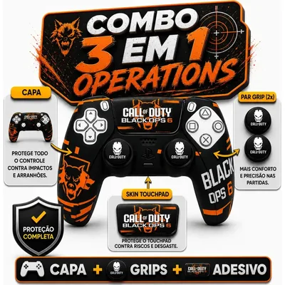 Kit 3 Em 1 Capa Silicone Para Controle Ps5 + Par De Grips + 1 Skin Touchpad Edição Premium Call Of Dutty Black Ops Black Ops