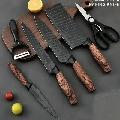 Kit Jogo De Facas Inox Corte Afiado Antiaderente Presente Cor Marrom-escuro