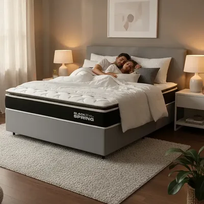 Cama Box + Colchão De Mola Ensacada Pillow Top Topazio Casal Cinza