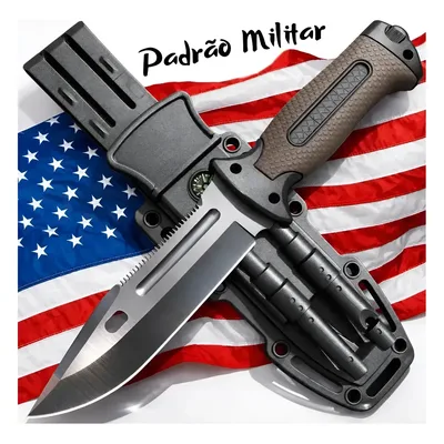 Faca Tática Sobrevivência Lâmina Afiada Com Pederneira Marrom