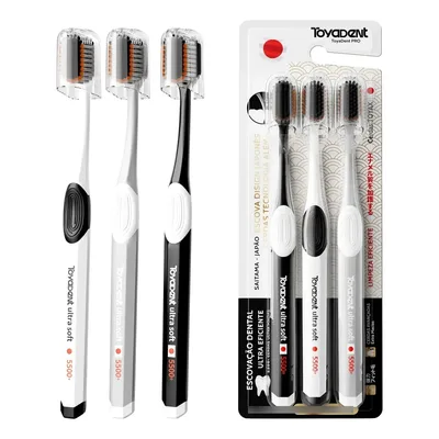 Escova De Dentes Toyadent Pro Sensitive Pack Kit 3 Ultramaci Preto/branco/cinza