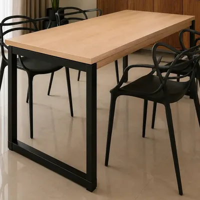 Mesa 120x80 Industrial Com Quatro Cadeiras Elegantes Mel Preto