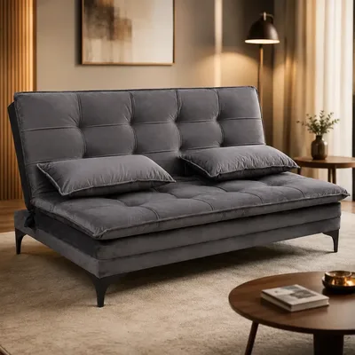 Sofa Cama Casal 2 Lugares Pequeno Confortável Reclinavel Cinza Liso