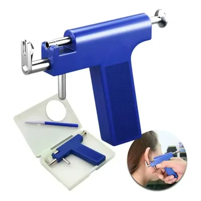 Mini Pistola Furar Orelha Nariz Perfuração Estéril 98brincos Azul