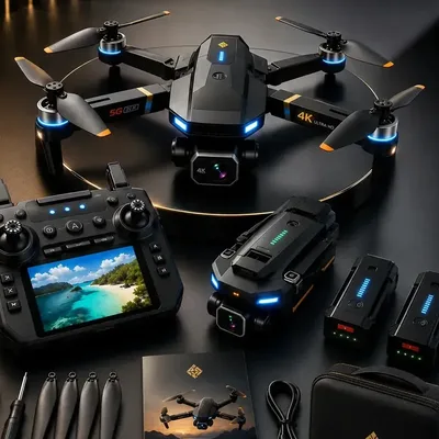 Drone Profissional GT8 4K Ultra HD Câmera Dupla FPV Controle Com Display 2 Baterias Recarregáveis GPS Sensor Obstáculos Motor Brushless Dobrável Estável Alta Distância
