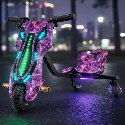 Patinete Triciclo Infantil Drift Elétrico Led 90kg 15km Violeta