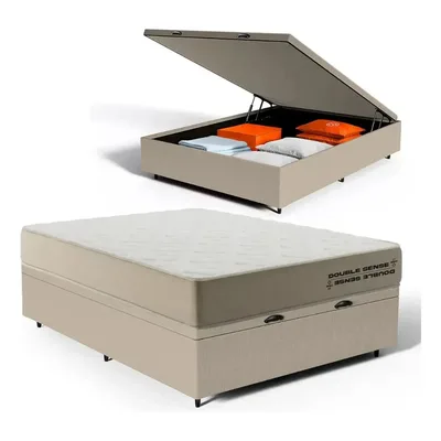 Cama Box Baú + Colchão Espuma D70 Ortopédico Casal - Topazio Bege