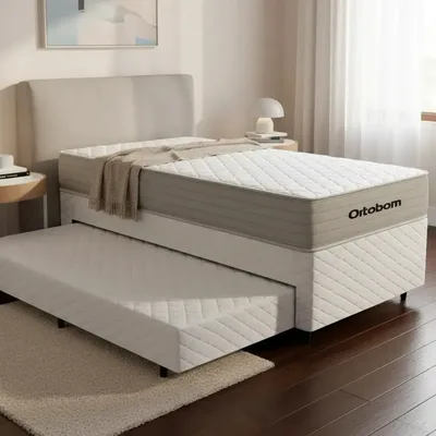 Bicama E Colchão De Mola Ensacada Ortobom Plenno + Aux 88 Cm Branco