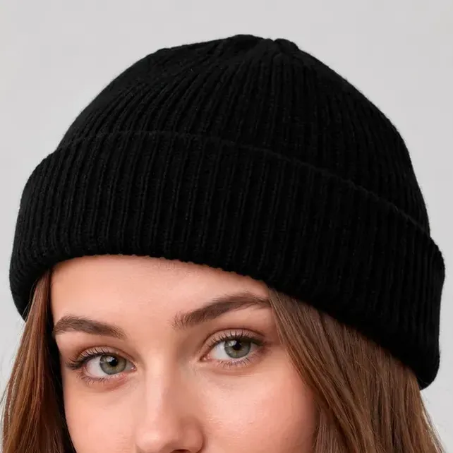 Touca Sailor Curta Marinheiro Lenhador Gorro De Lã Canelada Cor Preto Tamanho Único