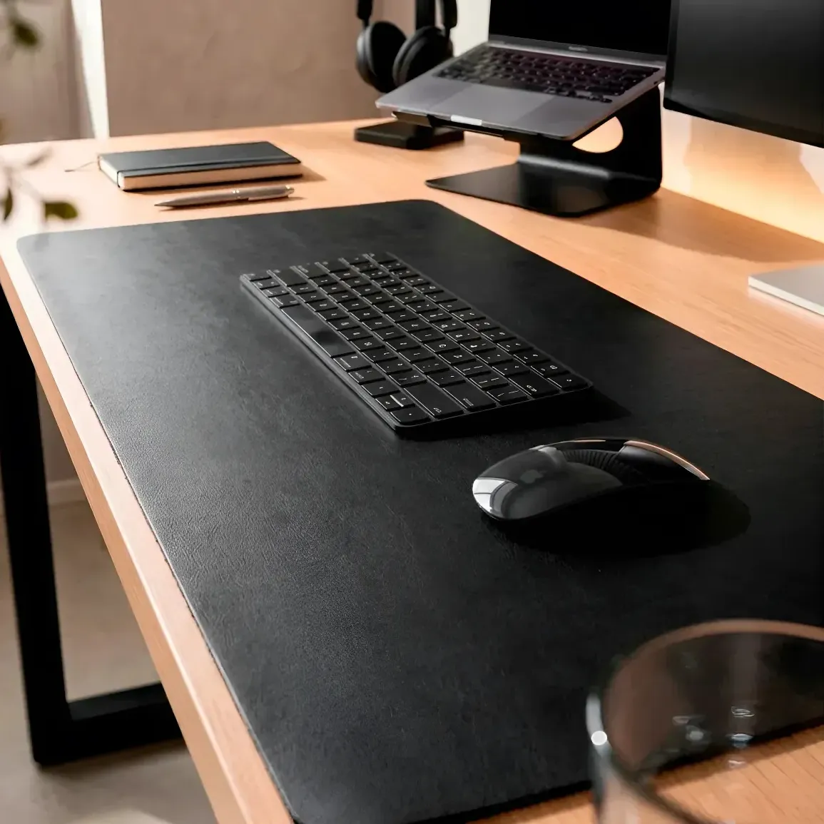 Mousepad Couro 70x30 Deskpad Antiderrapante Notebook Pc Preto