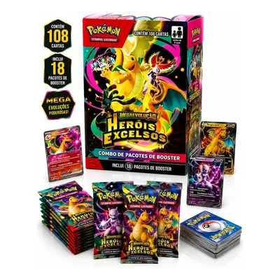 Combo De Booster Pokémon Heróis Excelsos 108 Cartas Copag
