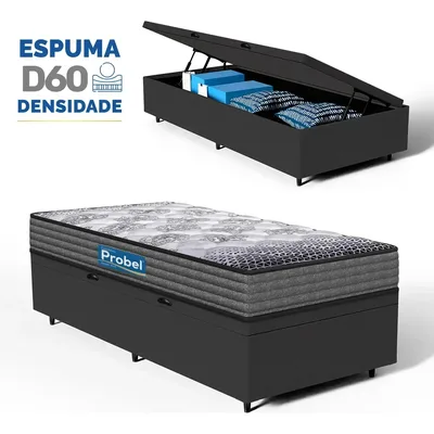 Box Baú + Colchão Espuma D60 Comfort Force Probel Solteiro Preto
