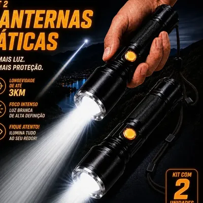 2 Lanternas A Verdadeira Mais Forte Do Mundo 3km De Alcance Lanterna A Mais Potente Recarregável Alta Performance Com Zoom Telescópico Profissional Camping Trilha Emergência Pesca Militar Marca Popsy