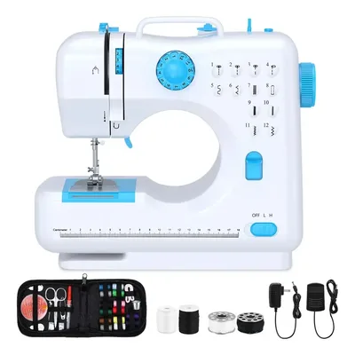 Máquina De Costura Portátil Elétrica,12 Pontos,Multifuncional Modos,Mini maquina de costurar Reta domestica Compacta pequena eletrica,simples para iniciantes,Velocidade Ajustável Pedal,Cor Branco
