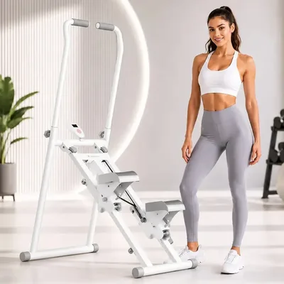 Simulador Escada Stepper Aparelho Ginastica Casa Pernas Gluteos Dobravel Lcd Cardio Fitness Treino Branco Ligeiro