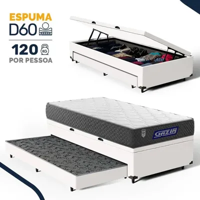 Bicama Baú + Colchão Gazin De Espuma - Force Up + Aux 88cm Branco